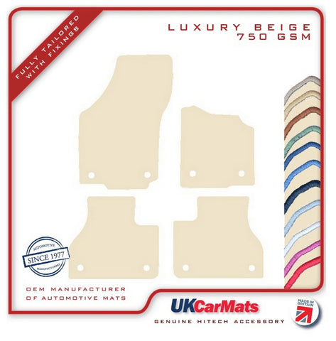 VW Phaeton (Round Stud Fixings) 2002-2016 Beige Luxury Velour Tailored Car Mats HITECH