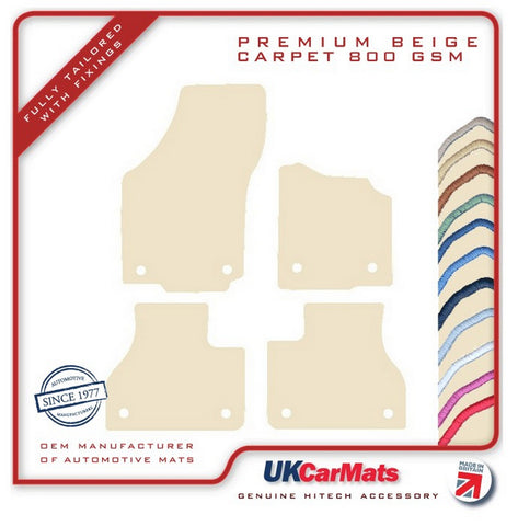 VW Phaeton (Round Stud Fixings) 2002-2016 Beige Premium Carpet Tailored Car Mats HITECH